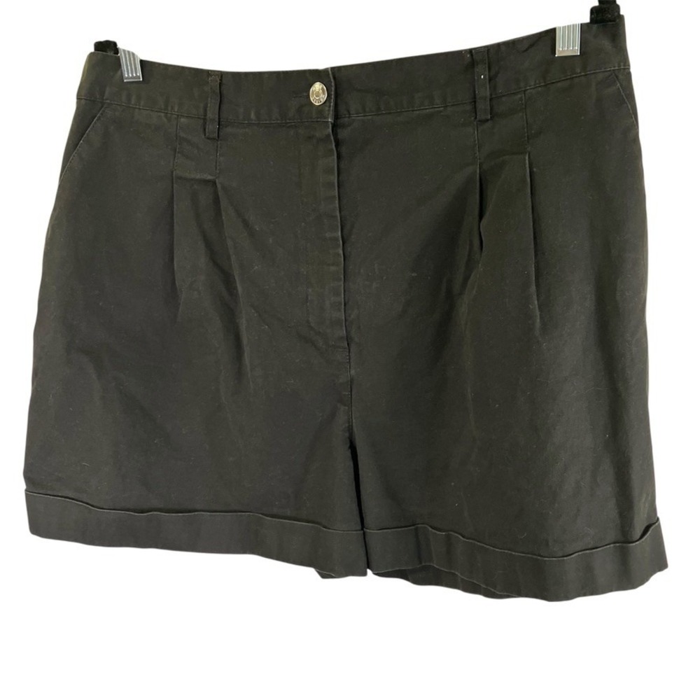 ASOS DESIGN Black‎ Pleated Cuffed High Waist Cotton Blend Shorts US 14